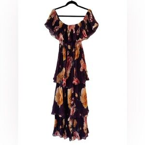 Ricarica Purple Floral Tiered Off the Shoulder  Maxi Dress
Size Medium
